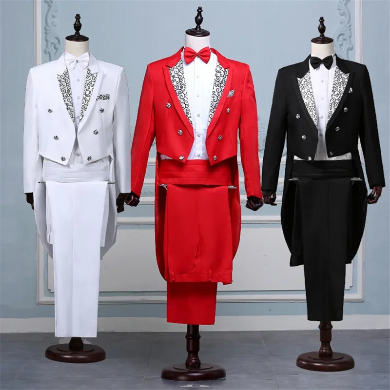 Men\'s Tailcoat Classic Modern White and Black Basic Style Mens Suit with Tailcoat Singer Magician Stage Jacket Outfits