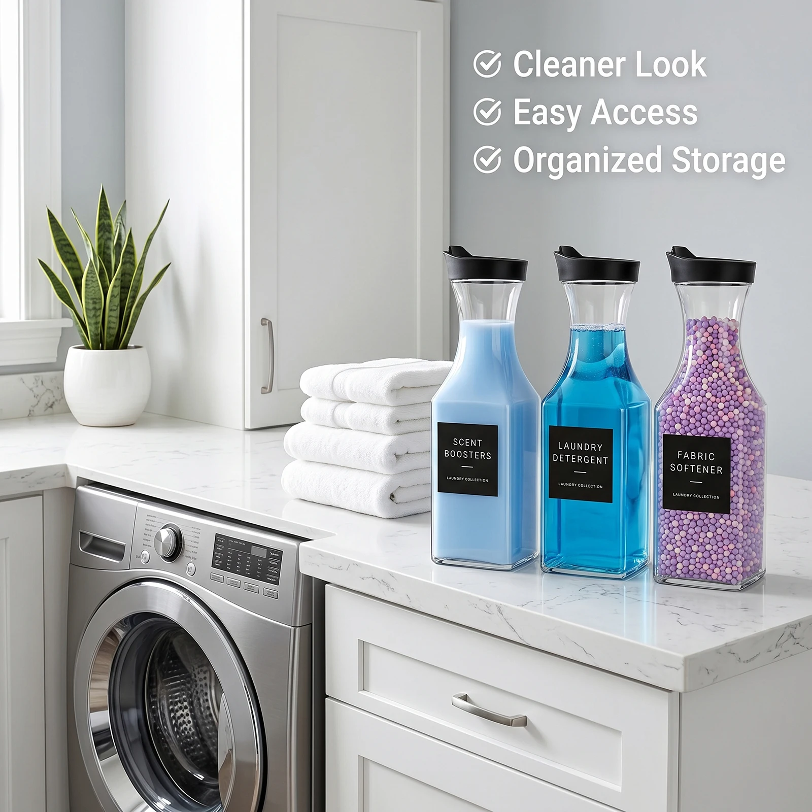 3Pack Clear Laundry Room Containers Laundry Soap Dispenser Bottle Set for Liquid Detergent Scent Boosters Softener view 6