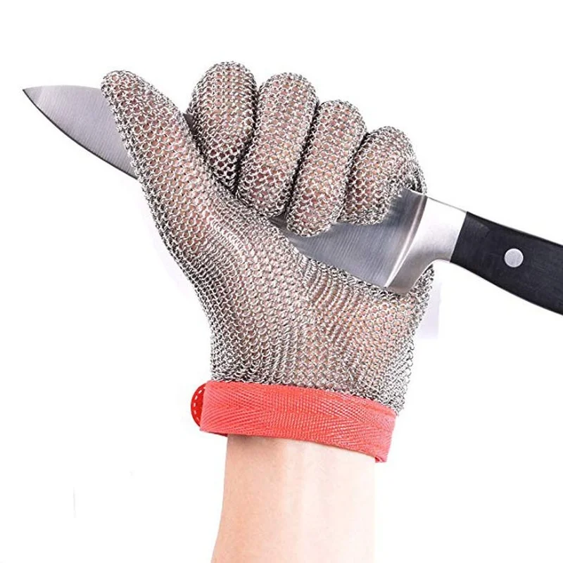 

Plastic Belt Stainless Steel Mesh Glove Cut Resistant Chain Mail Protective Anti-Cutting Glove for Kitchen Butcher Cleaner Glove