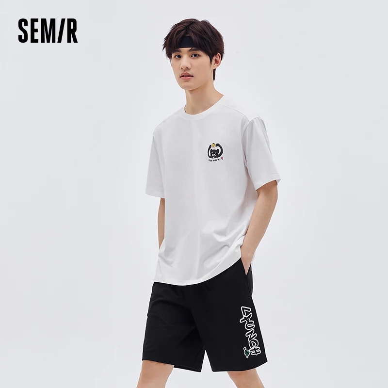 Semir Men Homewear Suit Summer Meng Pet Knitted T-Shirt Moisture Absorption Quick Dry Letter Print Breathable Pajamas