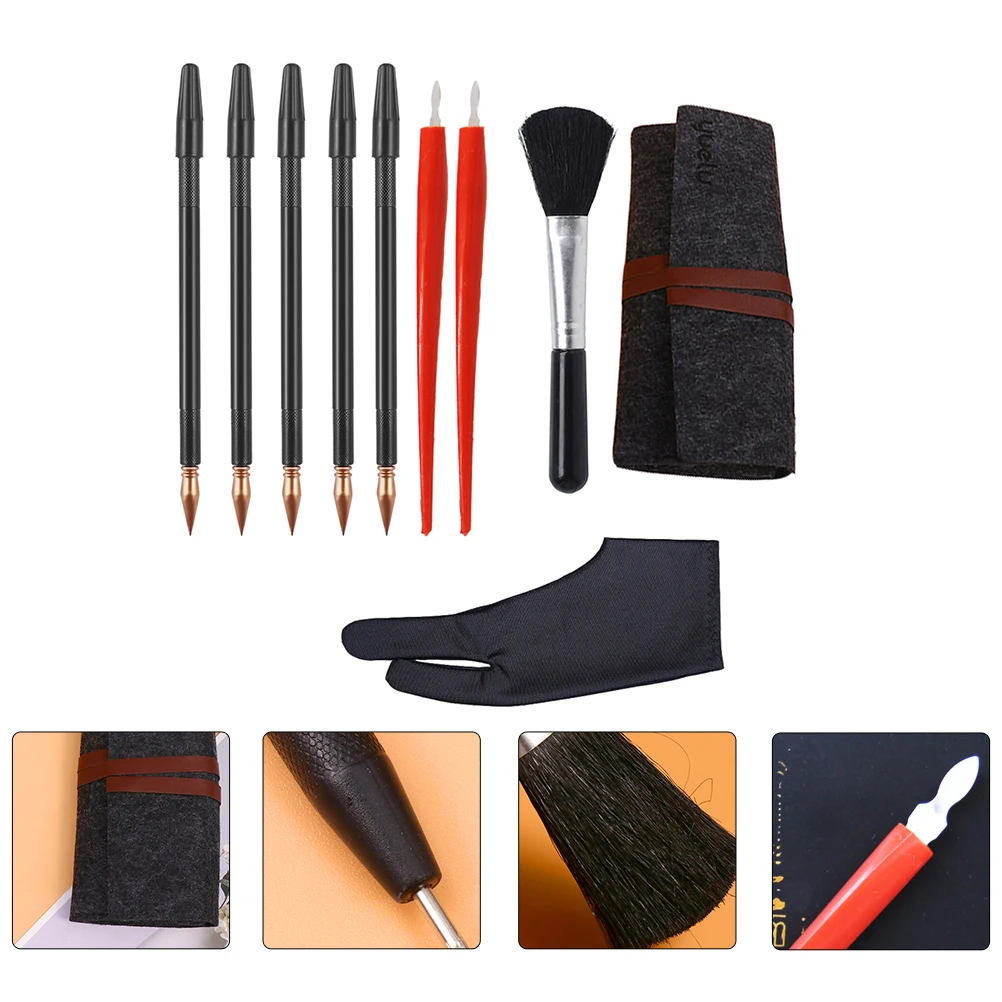 10 pcs Scratching Drawing Tools Set 10 Pens Red Scraper Black Brush Storage Bag Portable Painting Kids Adults Teaching