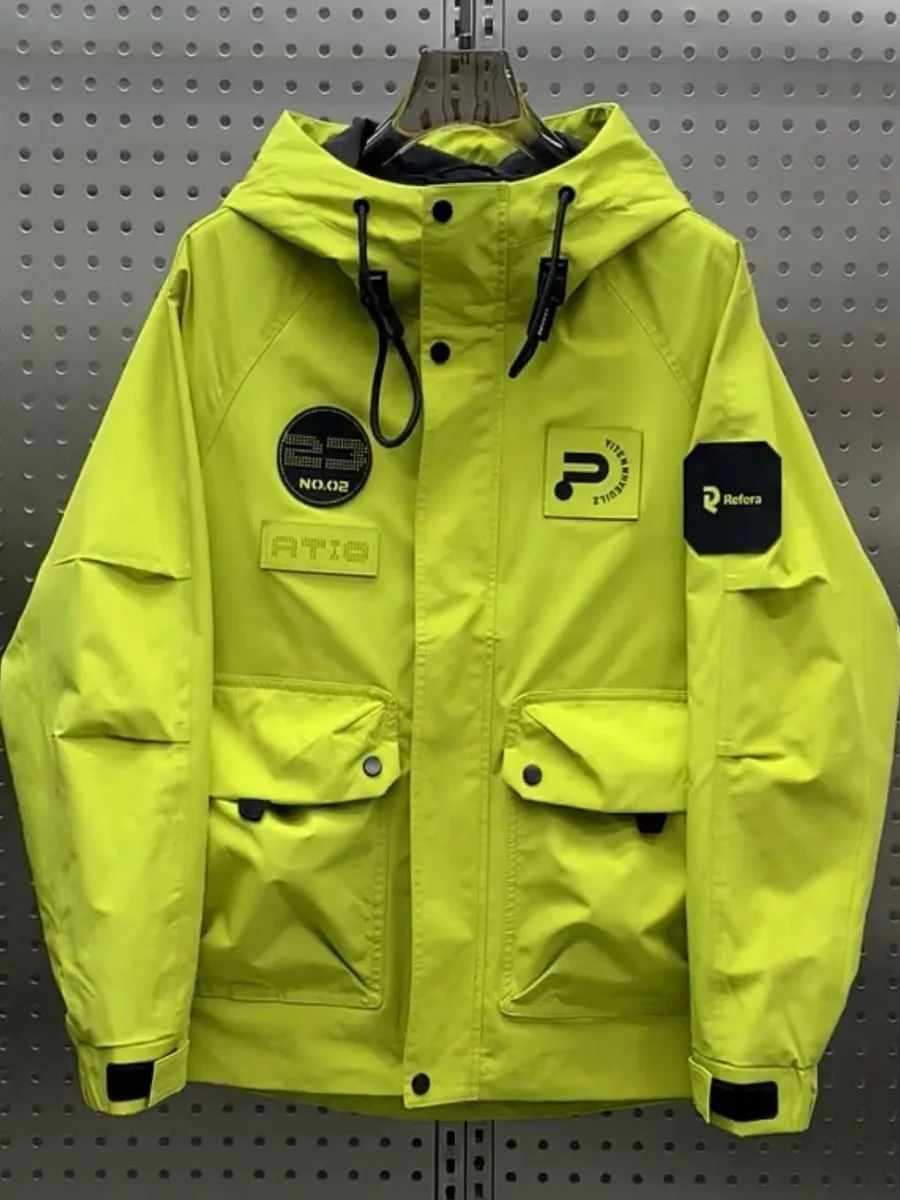 

Весенне-осенняя новая мужская ветровка с капюшоном на открытом воздухе, модная молодежная ветровка с заплатками, подходит из полиэстера