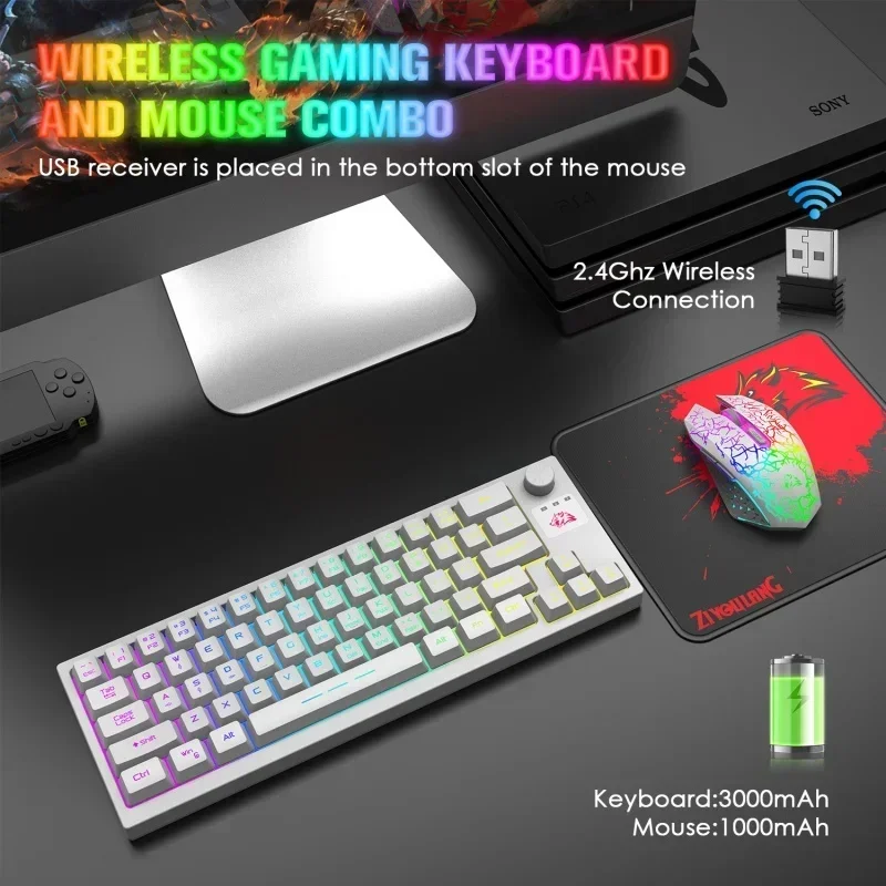 Freewolf T50 Rechargeable Wireless Keyboard And Mouse Set Ergonomic RGB Esports Games Office Typing Computer Peripherals