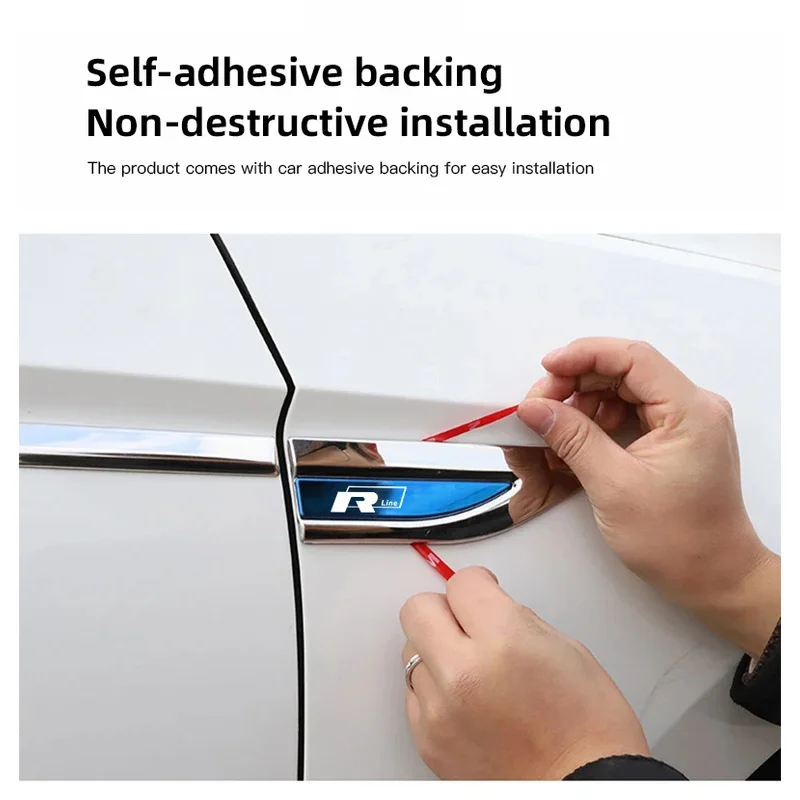2Pcs Stainless Steel Car Door Sticker Decals Metal Badge Decoration Accessories For Volkswagen Rline T-Cross Arteon Magotan Polo - Image 5