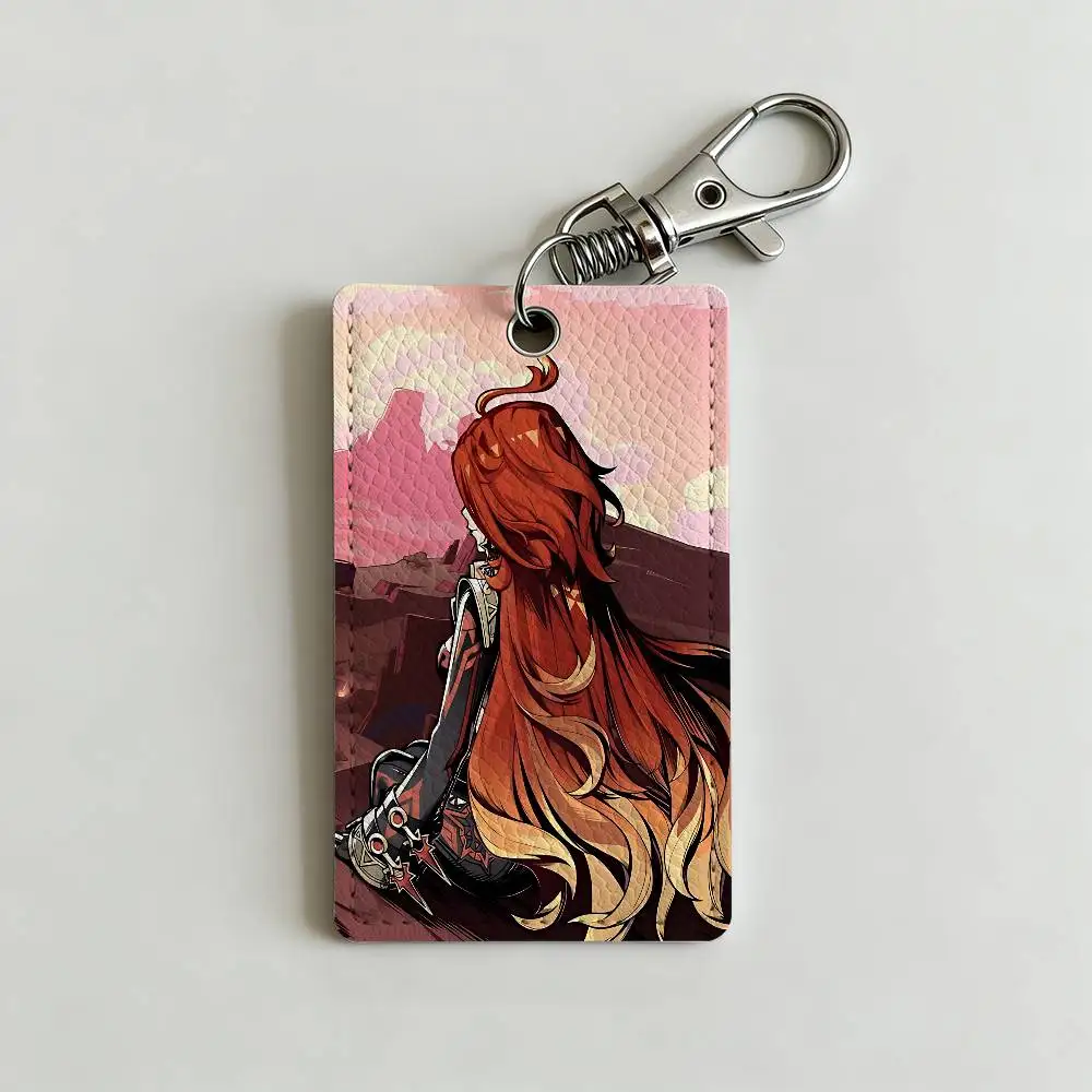 G-Genshin Impact Mavuika Wooden Badge Holder Keychain For Bank Business Work Card Holder Student Card Protective Case Bus Card