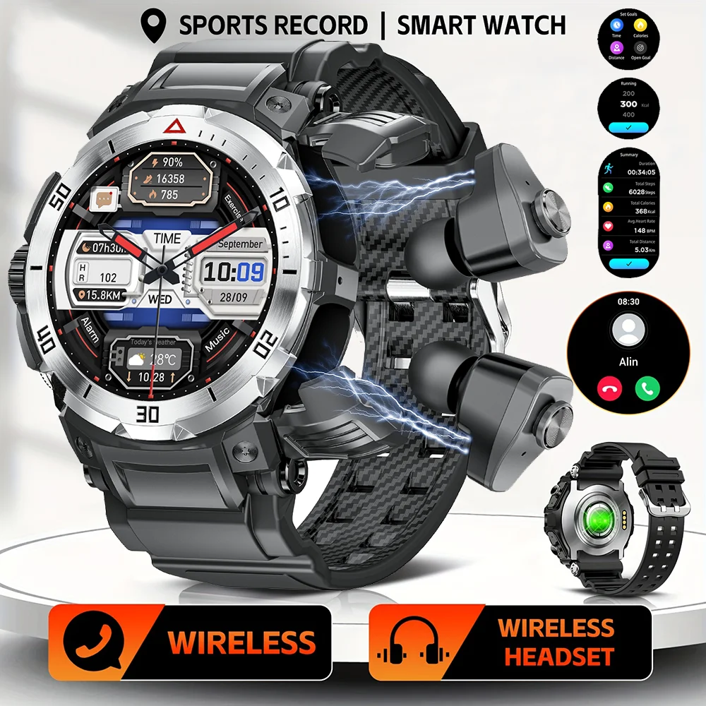 

2025 Новая гарнитура NFC Смарт-часы 2 в 1 TWS Bluetooth Наушники Музыкальный звонок Мужчины Мониторинг здоровья Водонепроницаемые спортивные часы