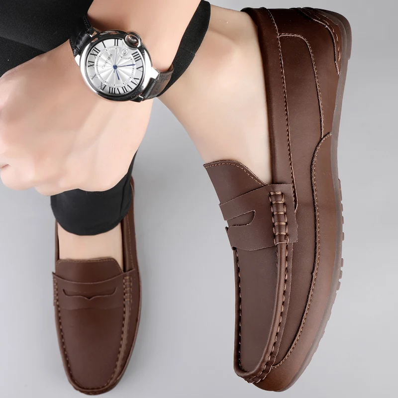 

Модная мужская деловая офисная повседневная обувь, кожаные мужские легкие слипоны, удобные лоферы для вождения, вечерние, свадебные туфли на плоской подошве