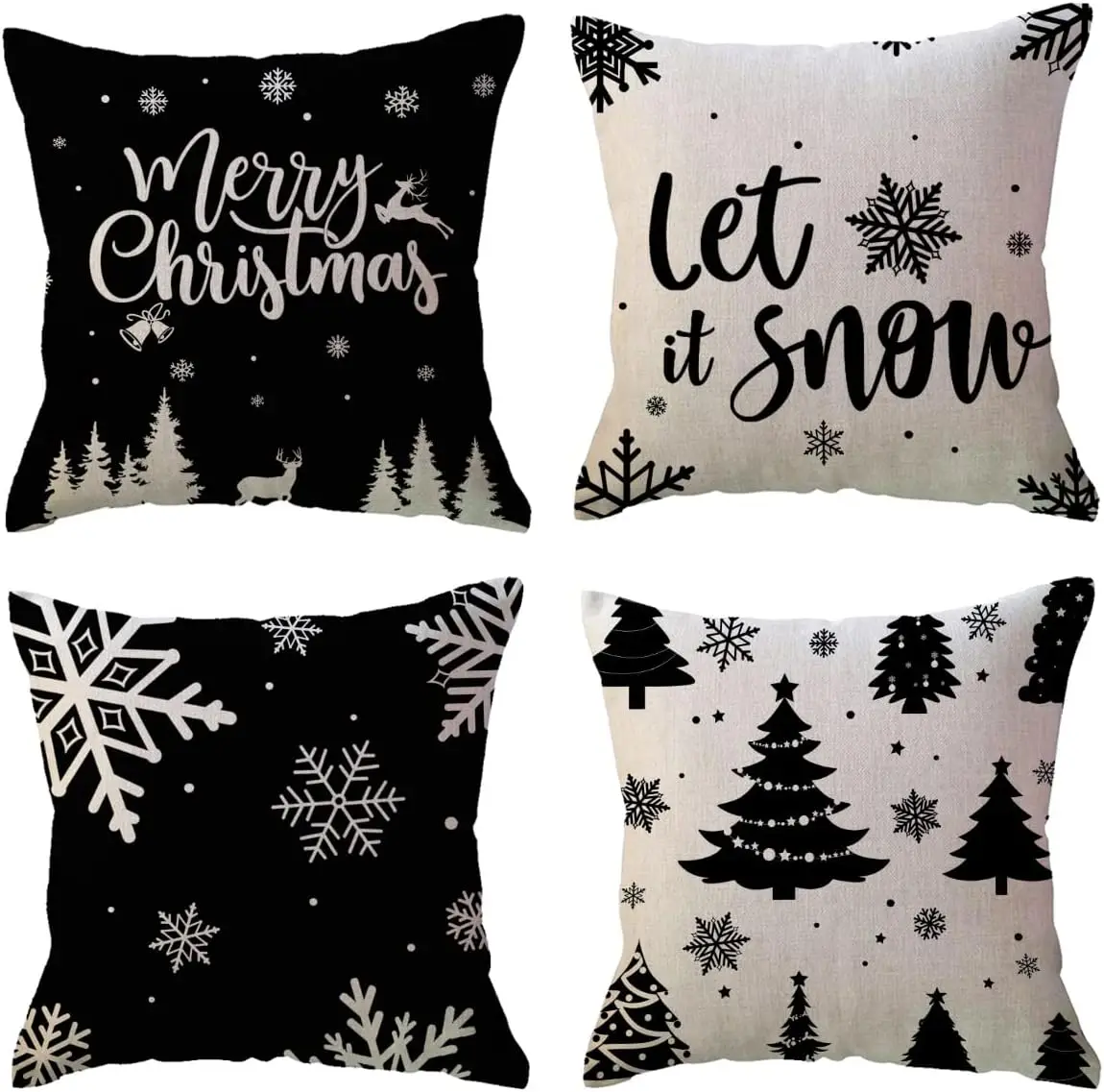 Winter Holiday Decoration Pillow Cover Black Christmas Decoration Snowflake Tree Decoration Cushion Cover Suitable for Sofa