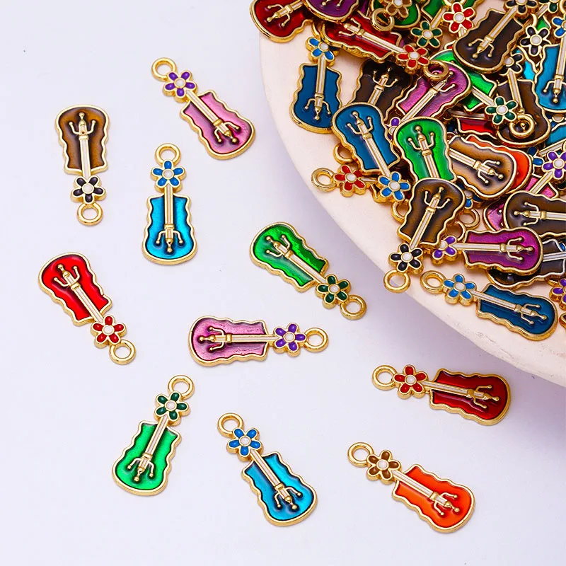 

20Pcs 10*25mm Red Dripping Enamel Musical Instrument Pendants Resin Violin Charms for Bracelet Earrings DIY Necklace Accessories