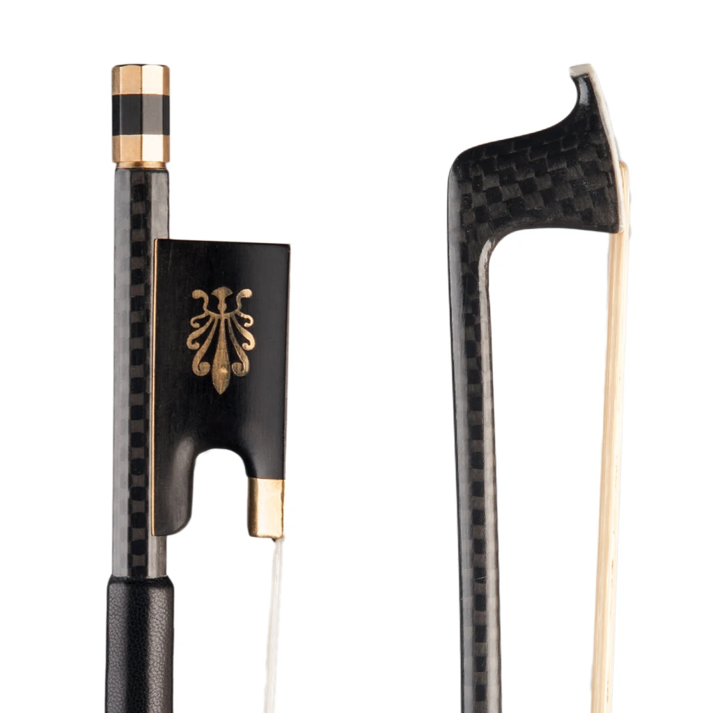 4/4 Size Violin Fiddle Bow Grid Carbon Fiber Round Stick Ebony Frog Horsetail Hair Well Balanced Fast Response