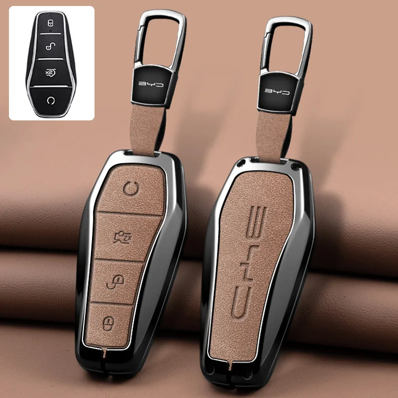 Auto Zink-legierung Leder Schlüssel Fall Abdeckung Halter Für BYD Song Pro Tang Dm QIn PLUS MAX Yuan Atto 3 Han EV delphin Auto Schlüssel Schutz – Detail 12