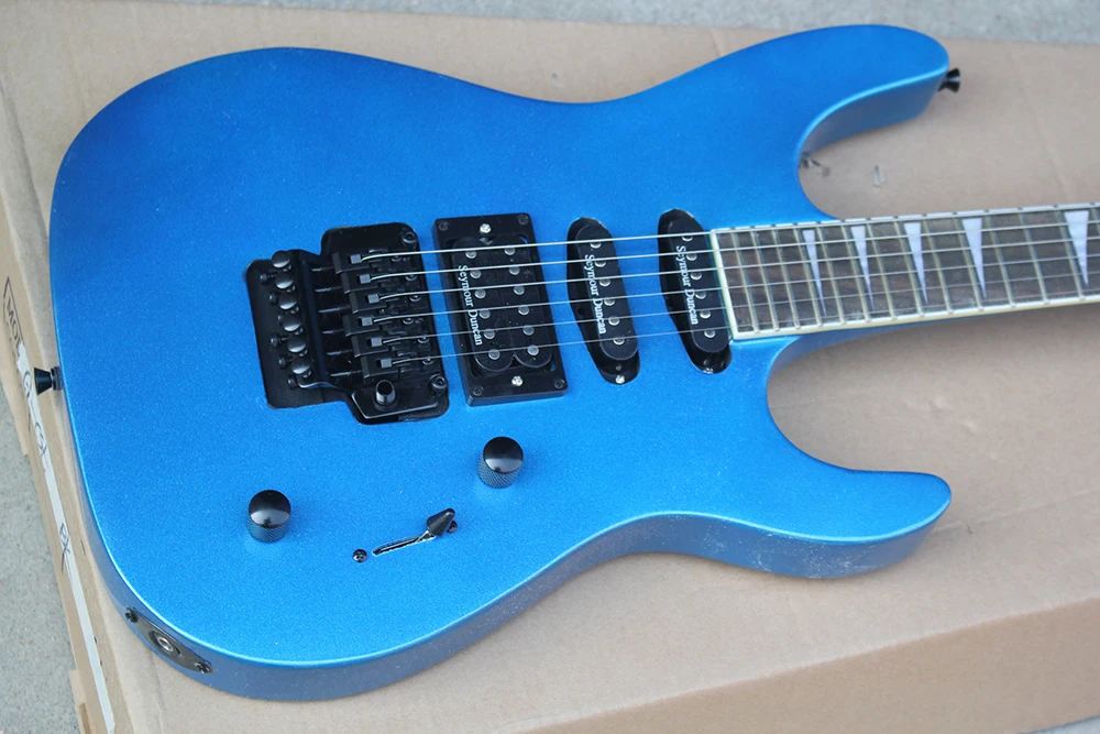 6 Strings Metal Blue J Electric Guitar with Tremolo Bar,Rosewood Fretboard,24 Frets