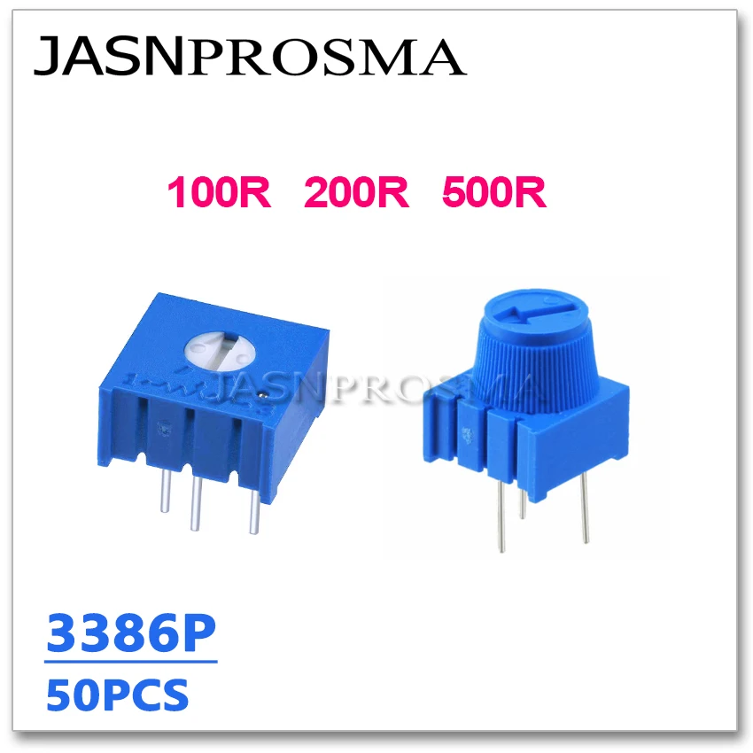 JASNPROSMA 50PCS 3386P 100R 200R 500R 101 201 501 3386P-1-101LF With knob OHM Adjustable Trimmer resistor Potentiometer trimpot