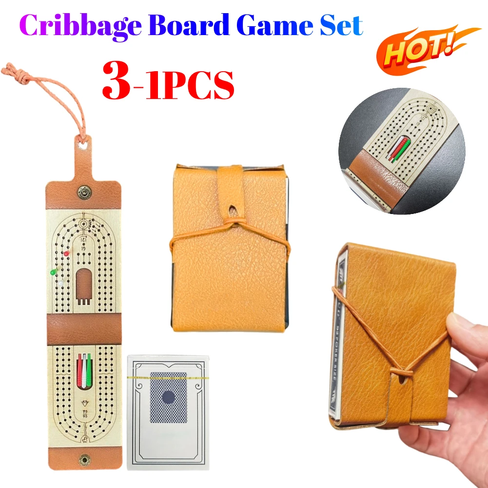 Foldable Cribbage Board Game Set Classic Cribbage Game with Playing Cards & 6 Pegs 2-4 Players Fun Table Game for Family Kids