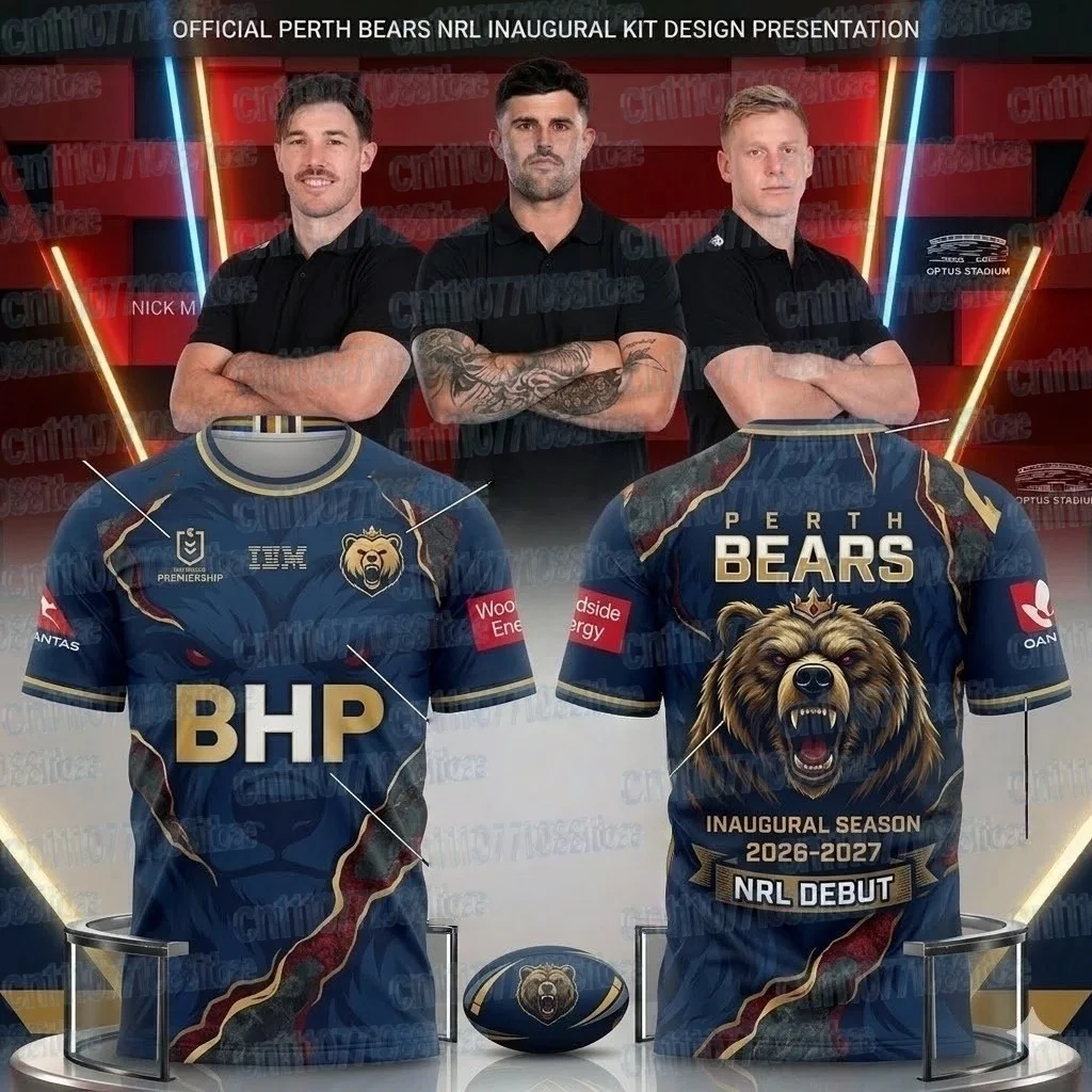 Perth Bears NRL 2026-2027 Rugby Jersey Family Matching Star Chasing Y2K T-shirt Suitable for Daily and Training Wear Tops