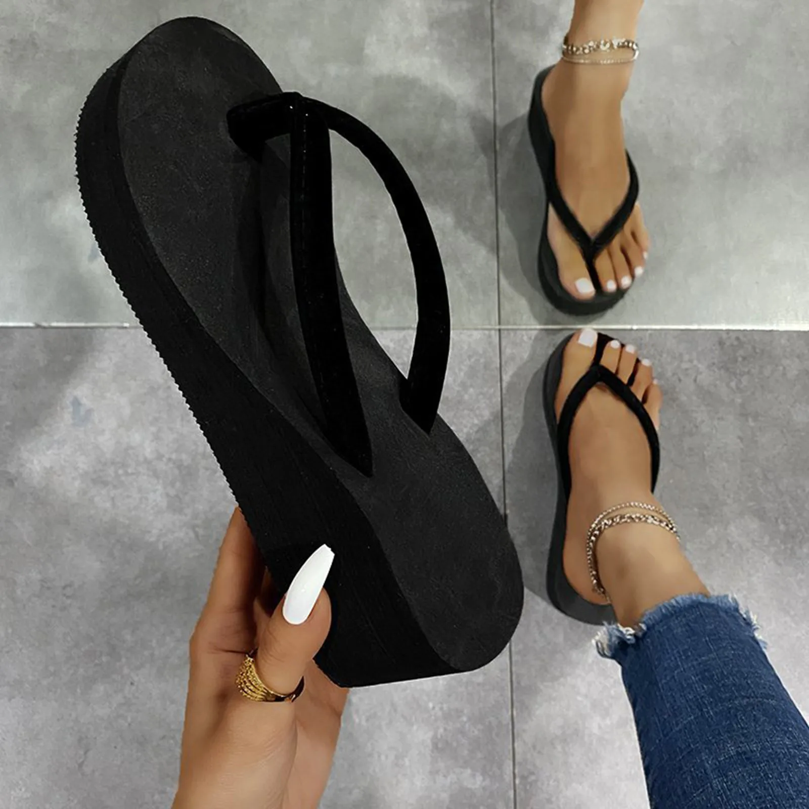 Slippers Bohemian Shoes Platform Ladies Sandals Wedges Beach Home Slippers Women Flip Flops Memory Foam Flip Flops for Women