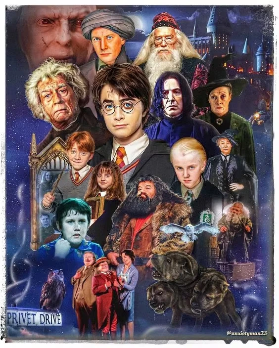 Arte minimalista de siluetas y líneas – Arte de pared en lienzo de Harry Potter con varita y gafas para decoración moderna de habitaciones infantiles