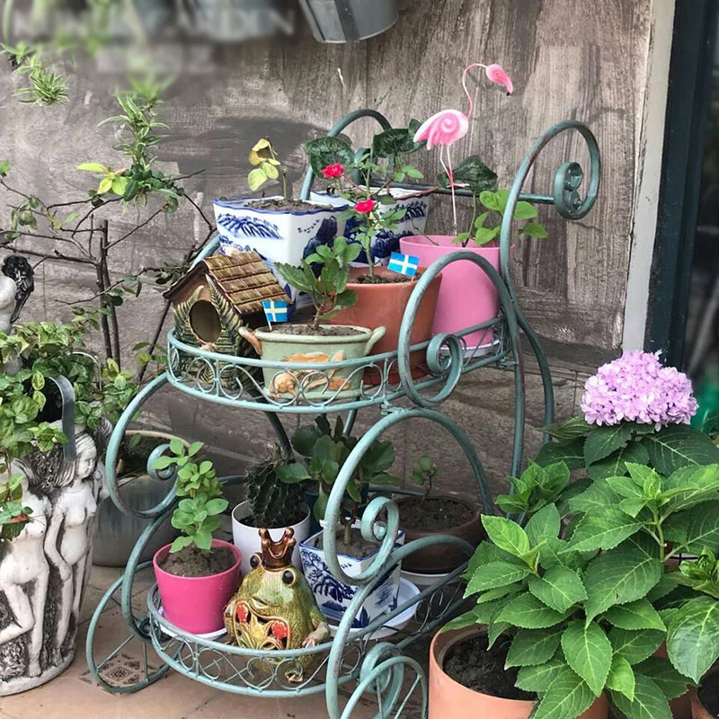 Zewnętrzny metalowy stojak na rośliny rowerowe Uchwyt na doniczkę do domowego ogrodu Patio Artykuły ogrodowe