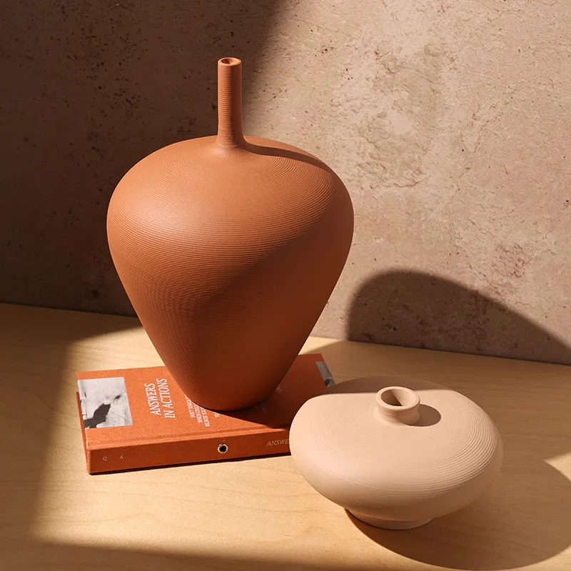 

Wabi Sabi Ceramic Vase Entrance Office Decorations Minimalist TV Console Crafts Decor Vintage Living Room Dried Flower Container