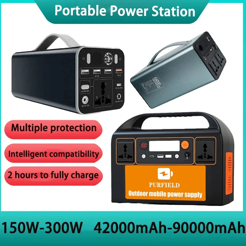 180W/300W Portable Power Station Solar Generator 42Ah-90Ah Power Station Emergency Power Bank for Home Camping