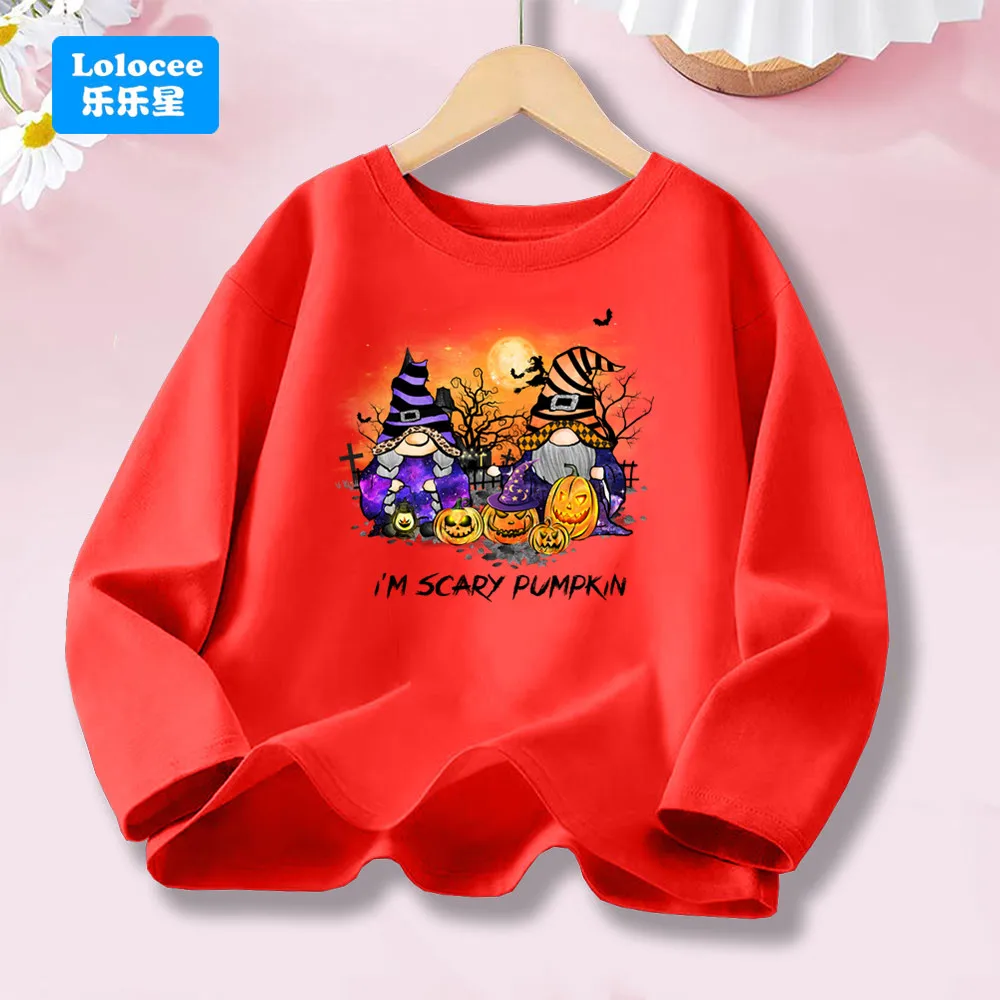 Happy Halloween Langarm T-Shirt für Unisex Kinder Halloween Zwerge Katze Print T-Shirts Junge Mädchen Halloween Geschenke Tops WSJ3