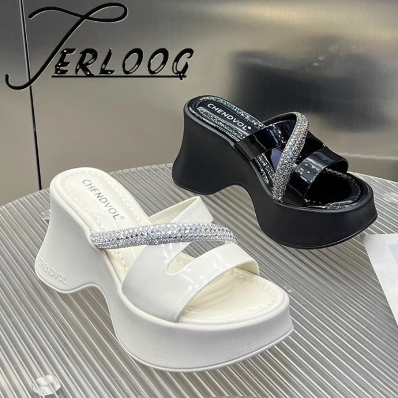 

Platform Chunky Crystal Women Slippers Luxury New Sandals 2025 Summer Fashion Shoes Slingback High Heels Woman Pumps Zapatillas