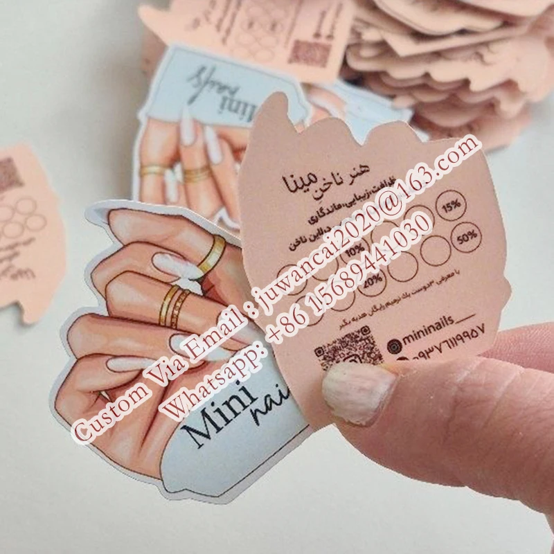Custom Die Cut Nail Salon Loyalty Card Pink Business Cards with logo and qr code Butterfly Gift Card Social Media Cards  Flyer