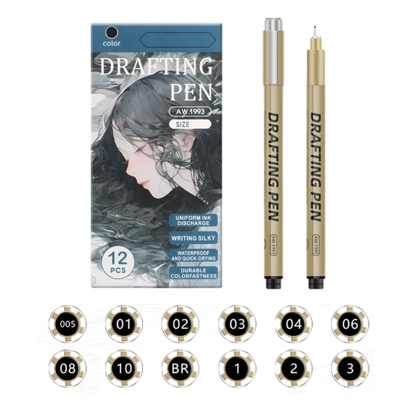 6/9/12x/Set مجموعة أقلام خط رفيع مقاوم للماء قلم تحديد صياغة قلم رسم القلم