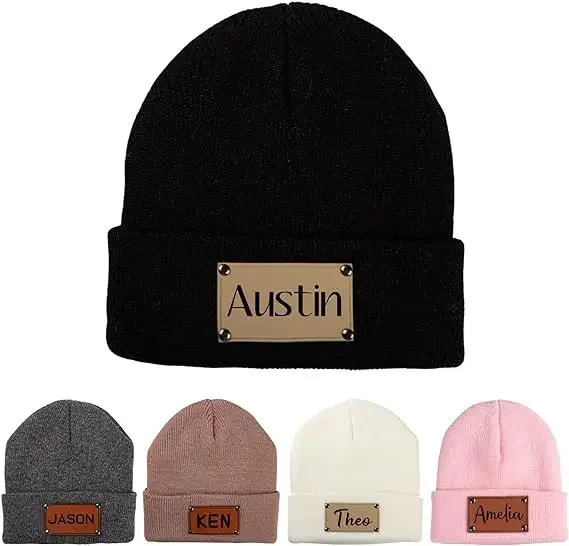 

Oohmy Personalized Beanie Cap BOY GIRL Men Women Custom Beanies Leather Patch,Your Own Text Photo Logo Skull Cap Winter Warm Hat