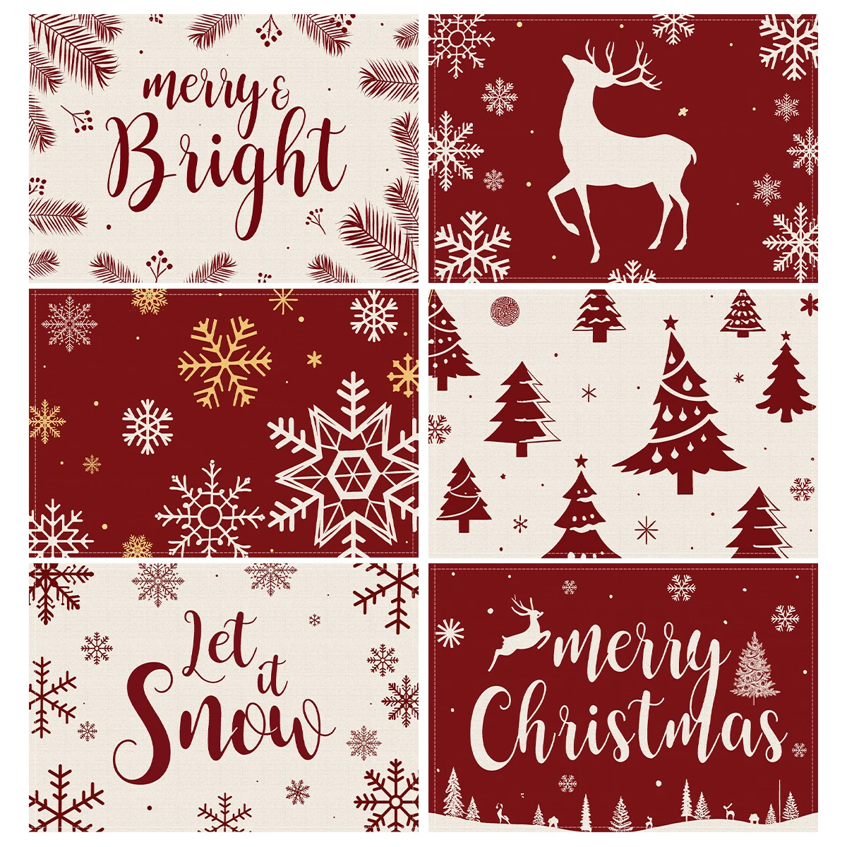 1/4/6pcs Christmas snowflakes, reindeer, Christmas tree placemats, Christmas family party table mats, anti slip table mats,