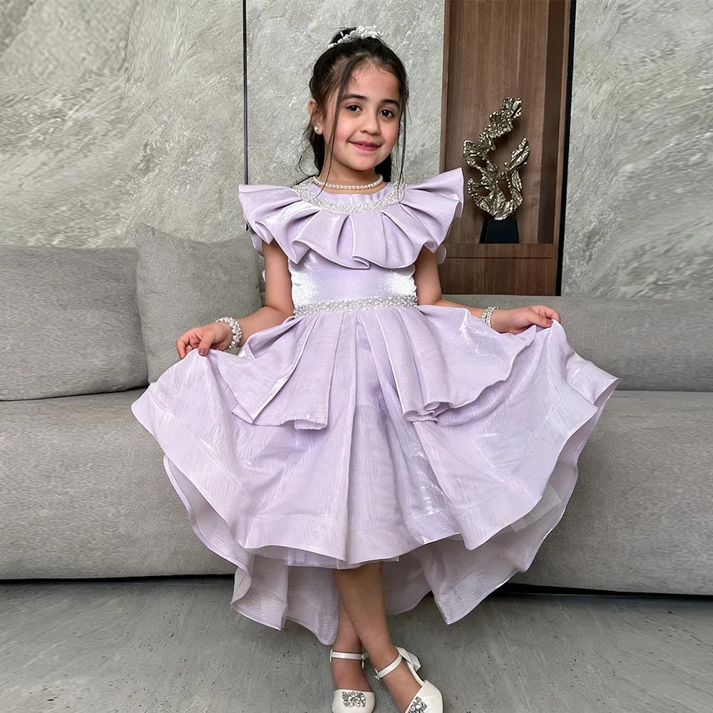 

Lilac Flower Girl Dresses Cute Dress For Girls Elegant Birthday Dress Ruffles Satin Girl Princess Dress Hi-Lo Kids' Dresses