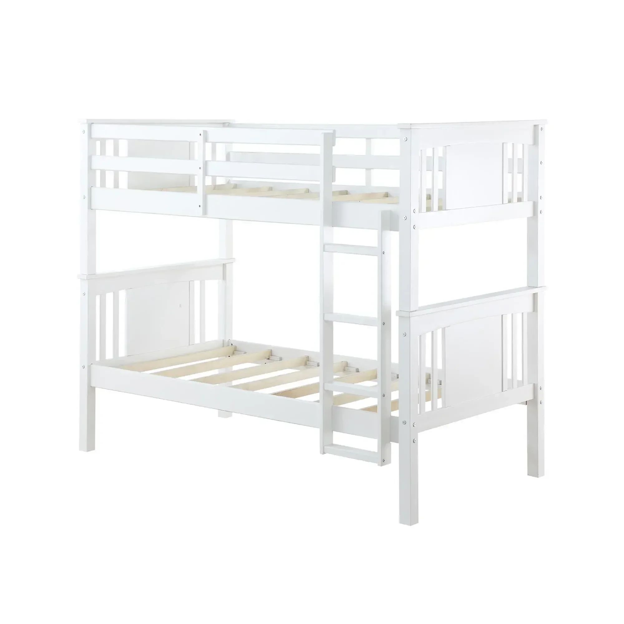 Dorel Living Dylan Kids Bunk Beds, Guard Rail and Ladder, Wood, Twin Over Twin, White