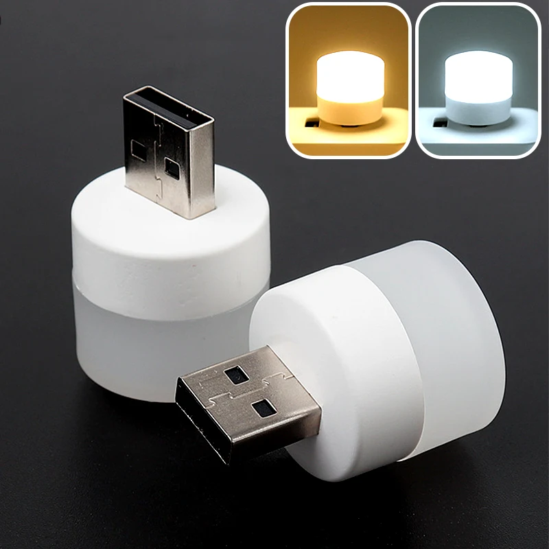 Mini luz nocturna USB blanca cálida para protección ocular, luz de lectura para libros, enchufe USB para computadora, carga de energía móvil,