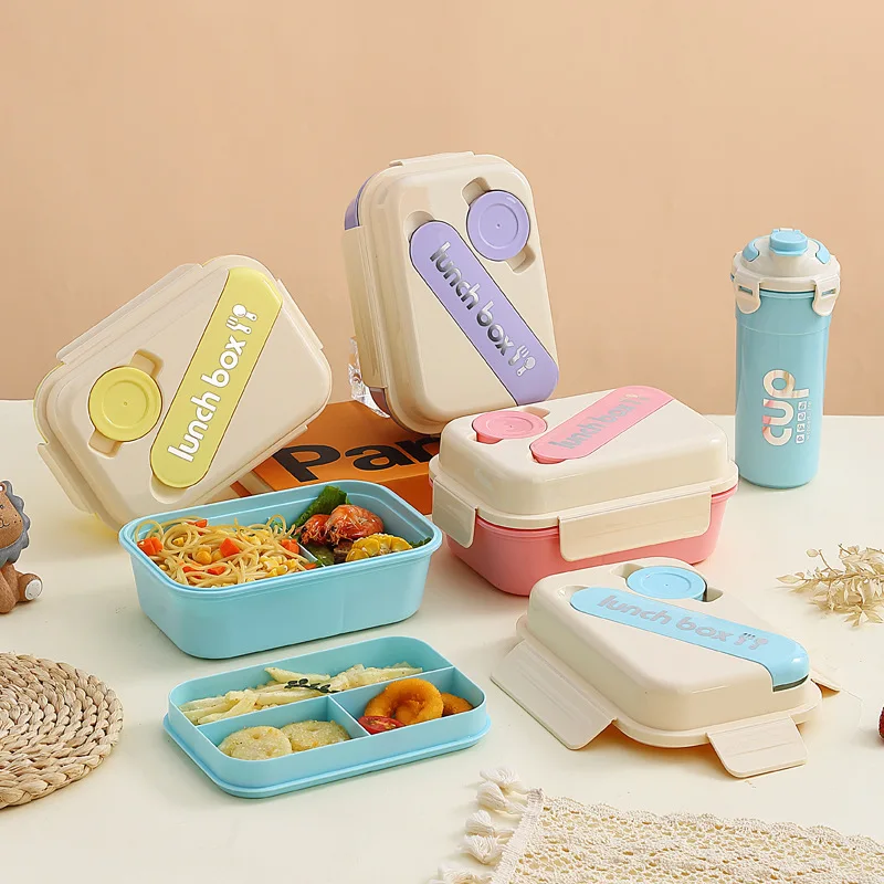 

Kids Compartment Lunch Box Plastic Portable Lunch Box Students Office Bento Box Microwave Food Containers with Spoon For Pianic