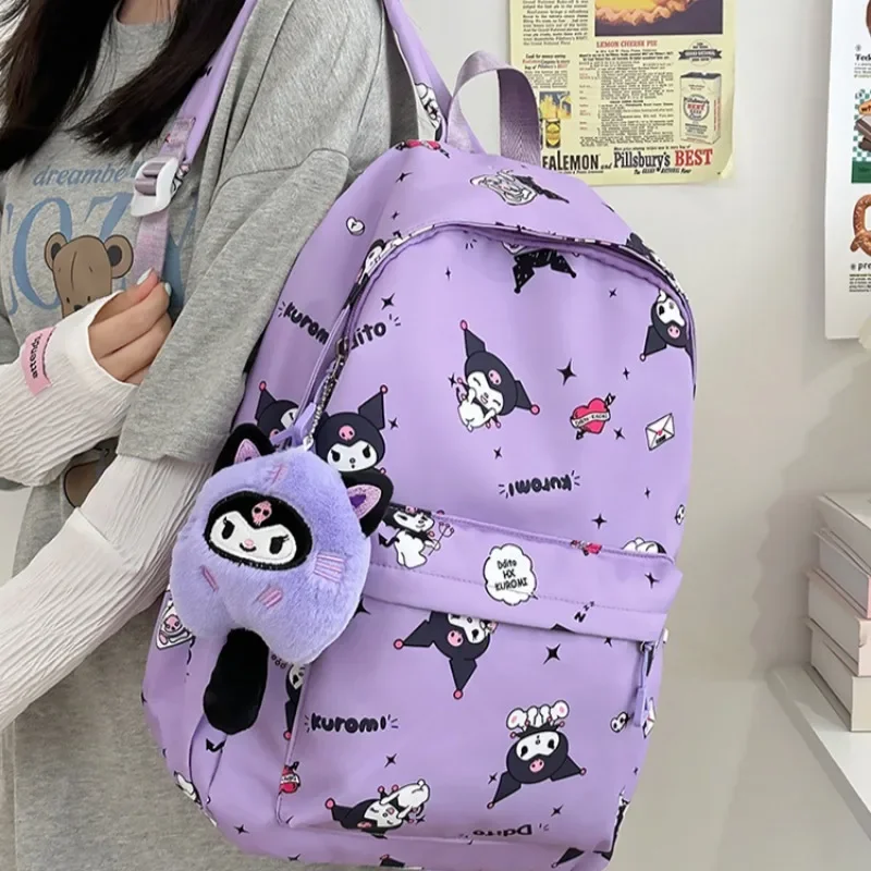 Sanrio Kuromi School Bag Female Student Large Capacity Simple Kawaii Cartoon Anime Print Accessories Large Capacity Backpack