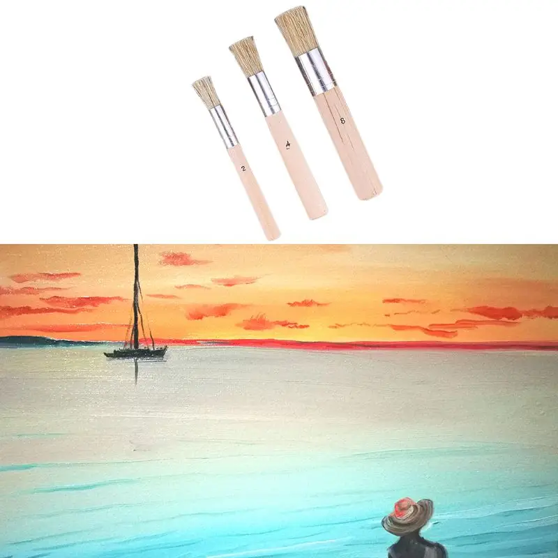 Y1UB Pro Stencil Painting Brush Set 3 Types Oil Acrylic Gouache Paintbrush Portable for Beginner Aritst Indoor Outdoor Travel
