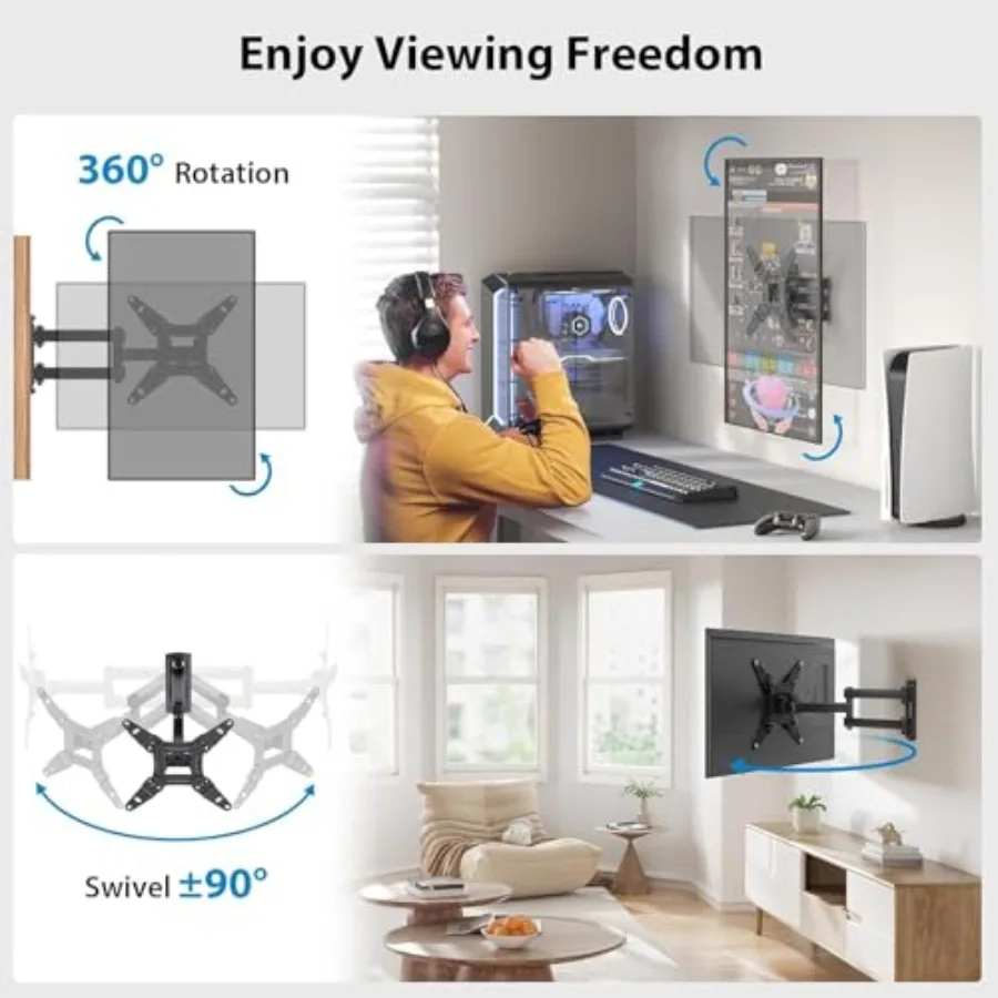 Full Motion TV Wall Mount for Echo Show 21/15 and Flat Curved Screen TVs and Monitors, Max VESA 200x200mm up to 44lbs, Wall Bra view 4