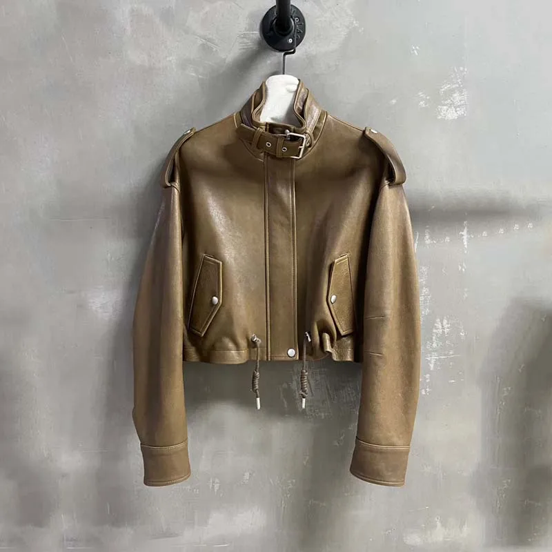 women coat autumn 2025 new fashion short length Imported real sheepskin long sleeve high quality female clothes