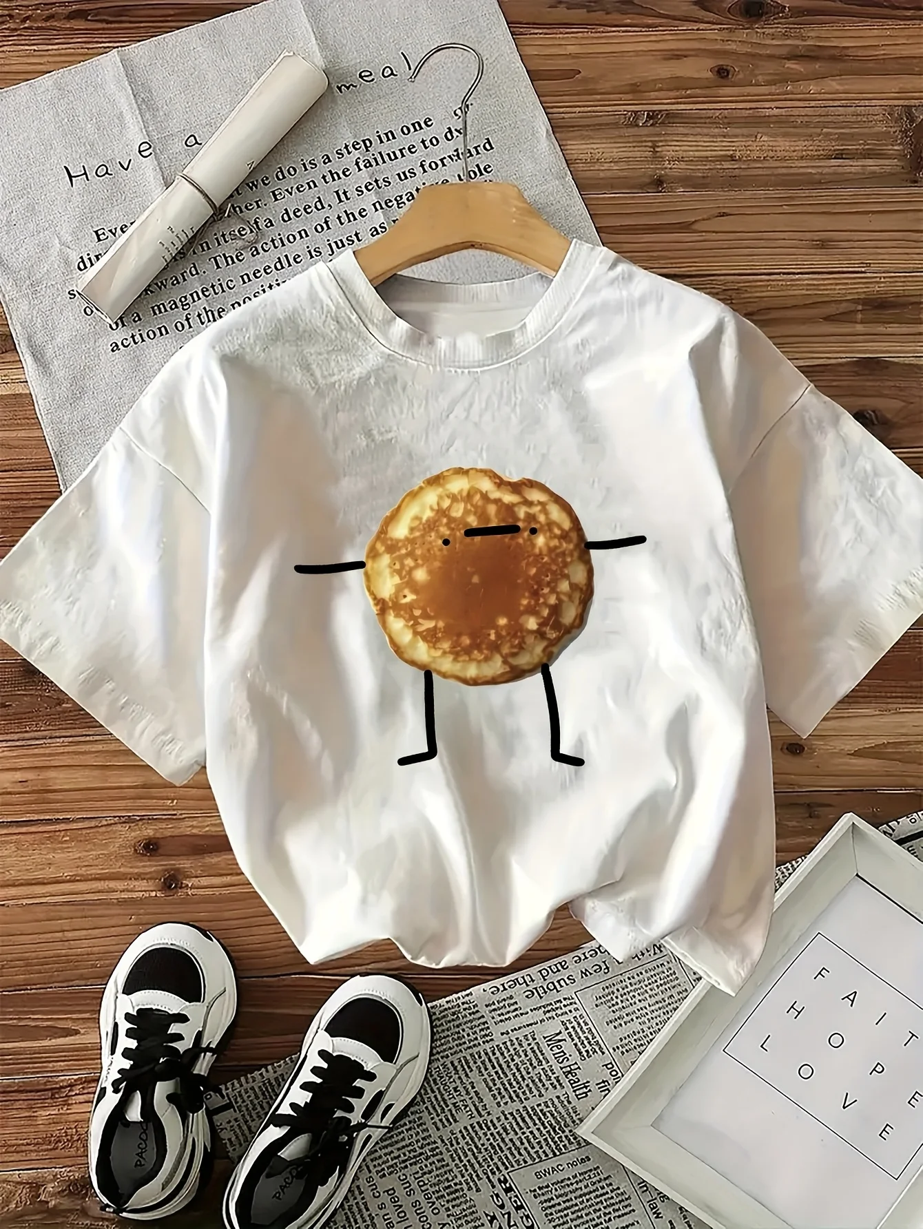 Women's Men's and Children's Casual Crew Neck T-Shirts with Playful Pancake Patterns Short-Sleeve All-Season T-Shirt Tops