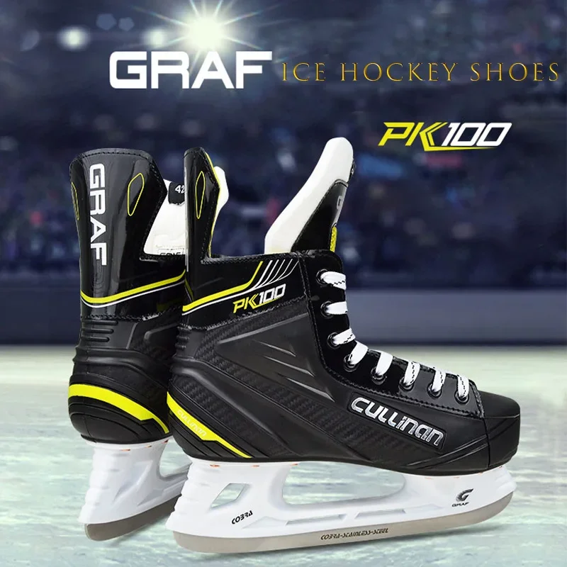 Graf Protect Bare Feet Ice Hockey Shoes PP Synthetic Leather Add Velvet Breathable Ice Blade Skating Shoes for Adults Children