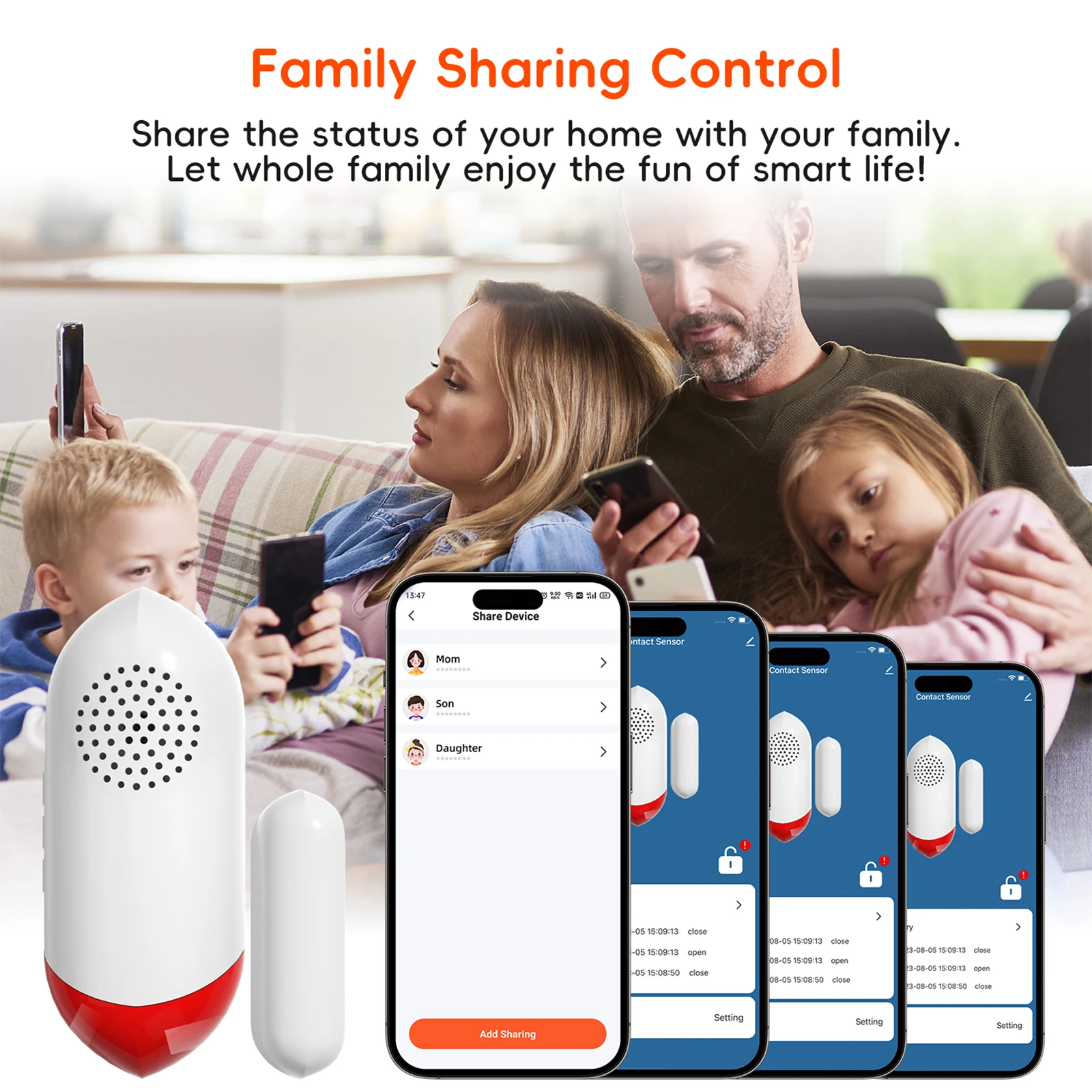 Door Window Alarm Home Security Wireless Magnetic Sensor Anti-Theft Alarm Sound and Light Smart Voice Tuya APP Control