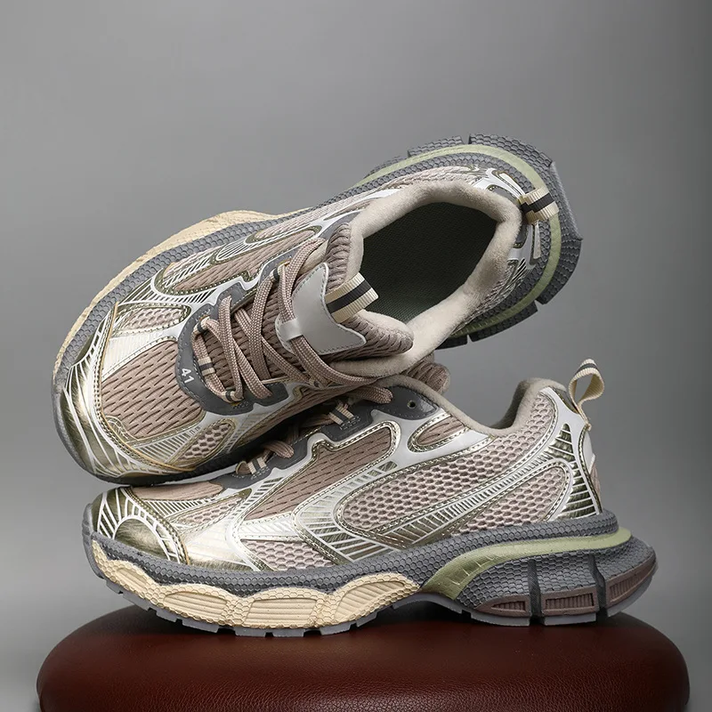 

Parisian Dad Sneakers Unisex Retro Thick Bottom Shock Absorption Breathable Casual Sports Shoes for Couples Daily Wear