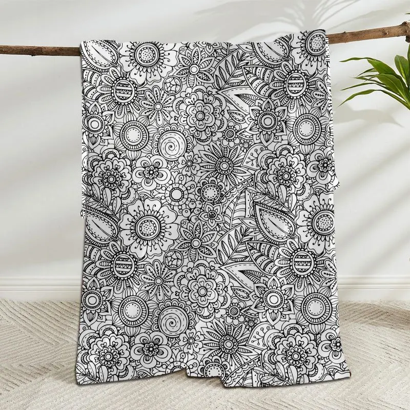 1pc Graffiti DIY Coloring Flannel Blanket. 2D Flat Hand Drawn Print Soft Warm Comfortable Fabric. for Sofa Living Room Office Tr