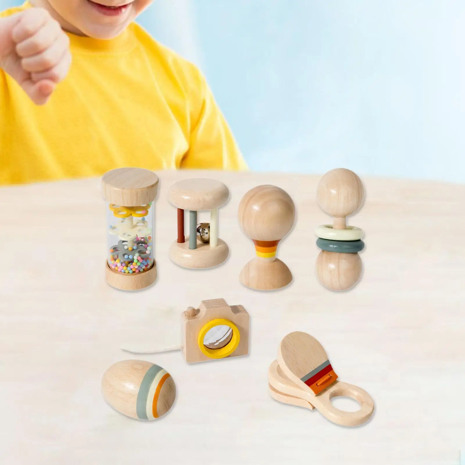 Ensemble de jouets en bois pour bébé de 6 à 12 mois, 7 pièces, hochets à main pour bébé, apprentissage précoce, pour nourrissons, filles et garçons