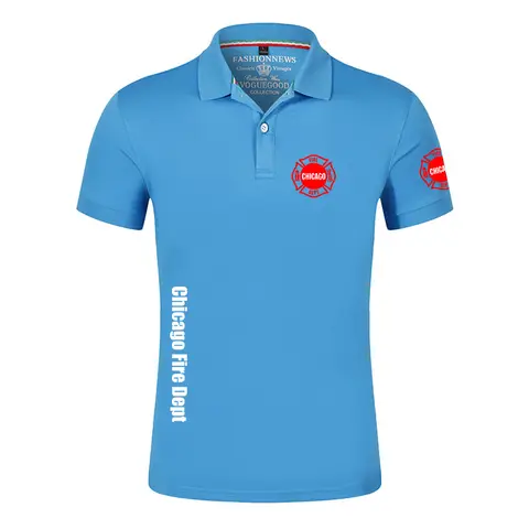 ใหม่ชิคาโก Fire Department Show ทีวี Duty การพิมพ์แฟชั่น 2025 ใหม่ผู้ชายฤดูร้อนแขนสั้น Classic Slim เสื้อโปโล Tops