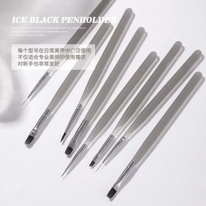 ชุดแปรงทำเล็บสีดำใส ซีรีส์เพ้นท์ลายเส้น ทาสี ทาโฟโตเธอราพี ปากกาอเนกประสงค์ ด้ามอะคริลิค อุปกรณ์ทำเล็บ