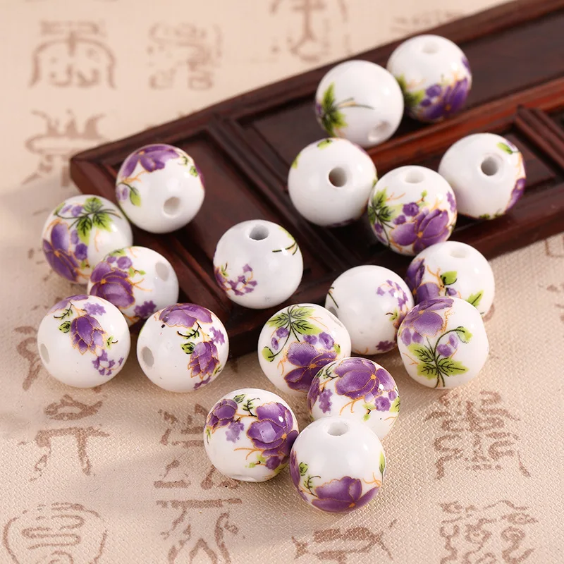 10pcs 6/8/10/12mm Flower Patterns Round Ceramic Porcelain Loose Spacer Beads lot for DIY Crafts Bracelet Jewelry Making