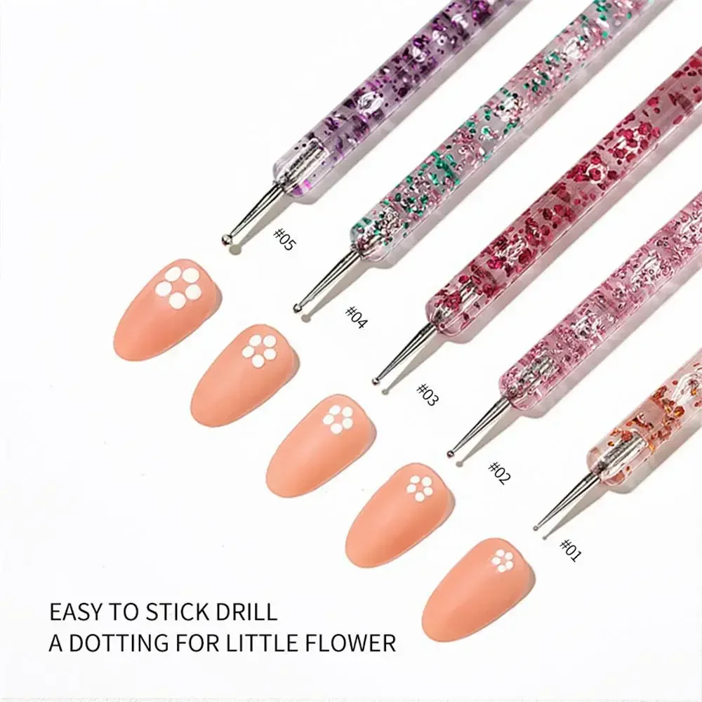 Conjunto de canetas pontilhadas para arte em unhas, 5 peças, eixo de cristal de strass de duas cabeças, desenho colorido, caneta de flores, ferramentas para arte em unhas