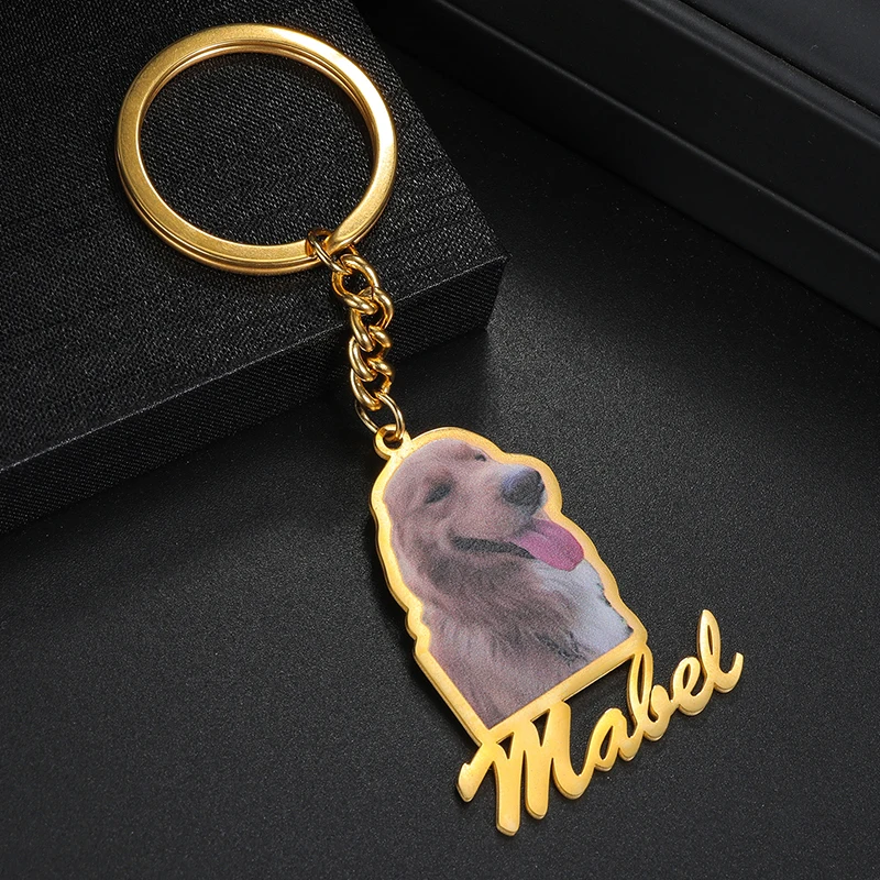 

Auxauxme Personalized Color Photo Keychain Stainless Steel Custom Pet Kids Picture Name Pendant Keyring Anniversary Jewelry Gift