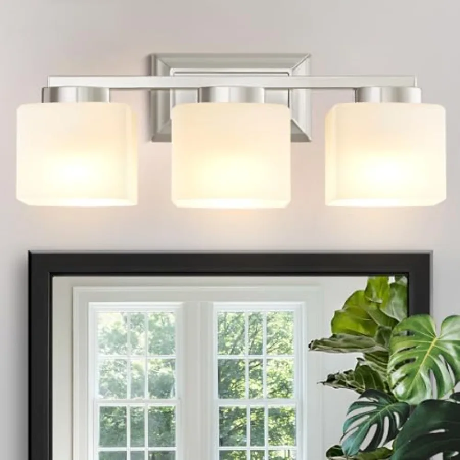 

3-Light Bathroom Light Fixtures - Bathroom Vanity Lights with Glass Shade Modern Bathroom Lighting Fixtures Over Mirror - Wall